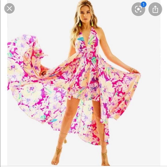 New! Lilly Pulitzer Gizelle Hi Low Halter Dress M - Picture 2 of 10